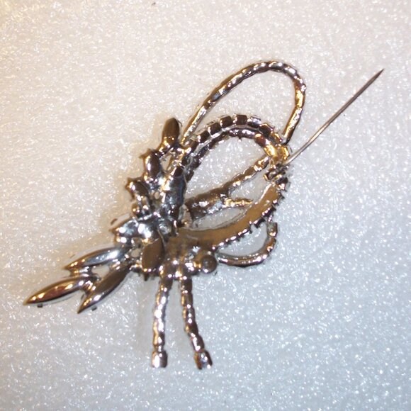 Vintage Prong Set Clear & Blue Rhinestone Brooch Perfect Condition 2 3/4\